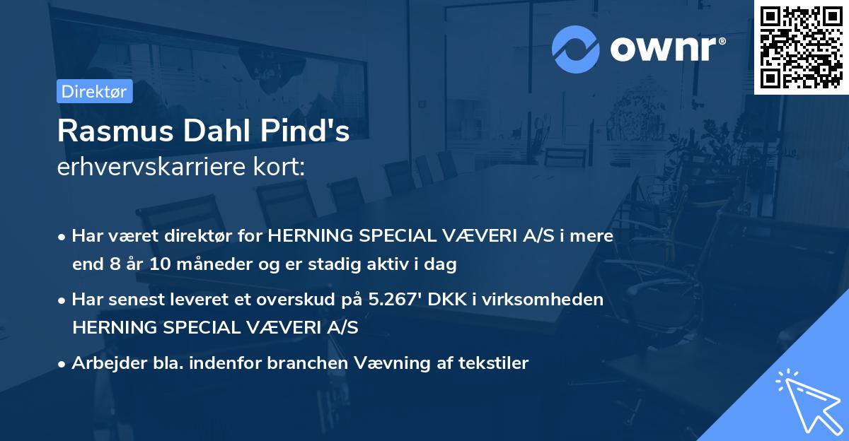 Rasmus Dahl Pind's erhvervskarriere kort