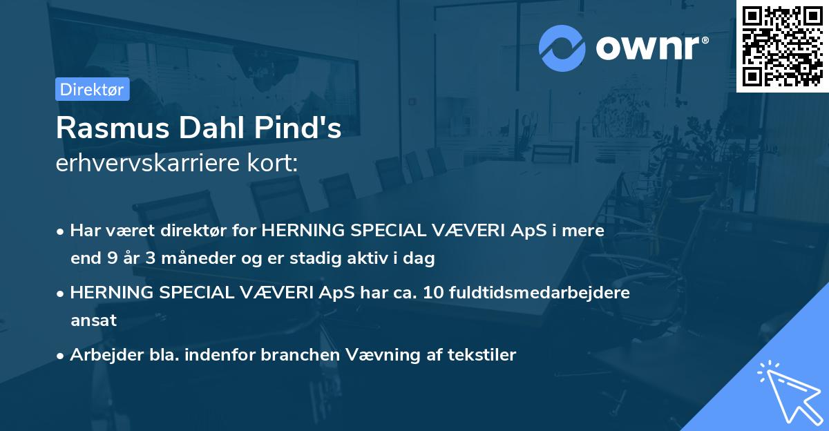 Rasmus Dahl Pind's erhvervskarriere kort