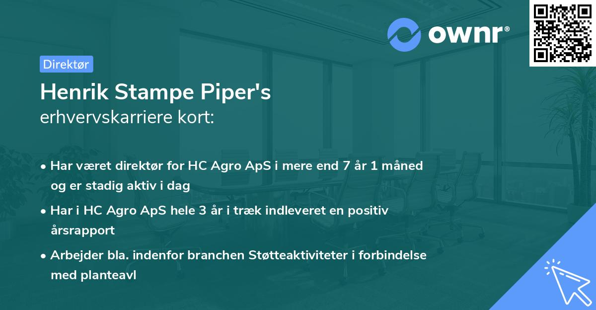 Henrik Stampe Piper's erhvervskarriere kort