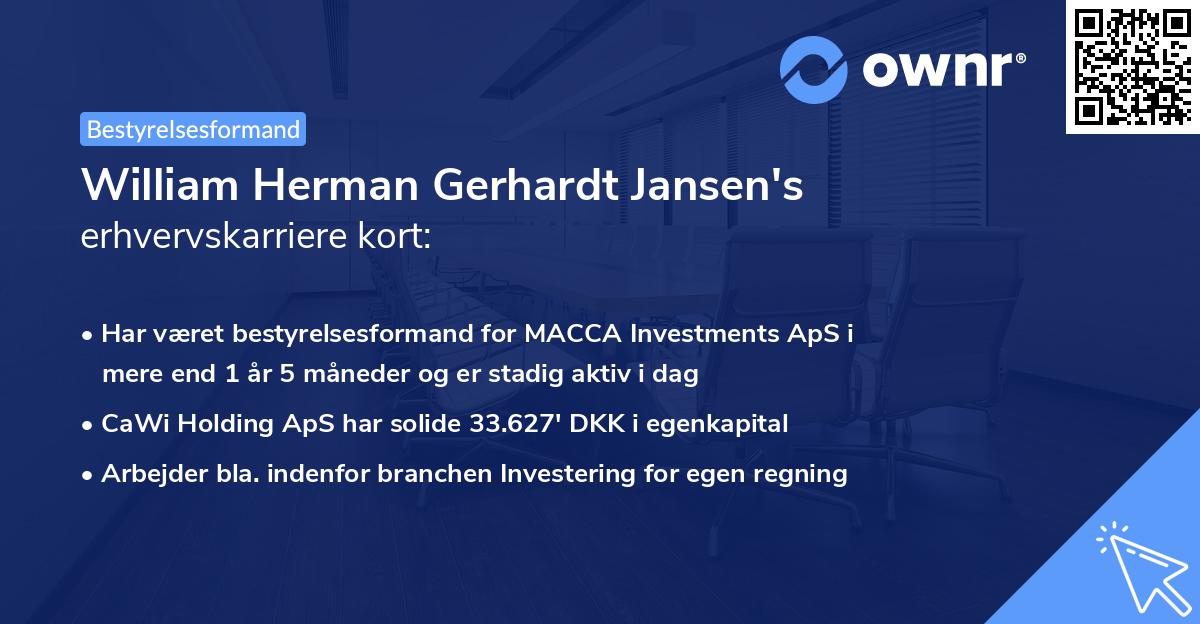 William Herman Gerhardt Jansen's erhvervskarriere kort
