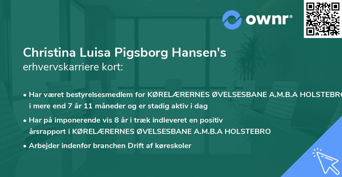 Christina Luisa Pigsborg Hansen's erhvervskarriere kort