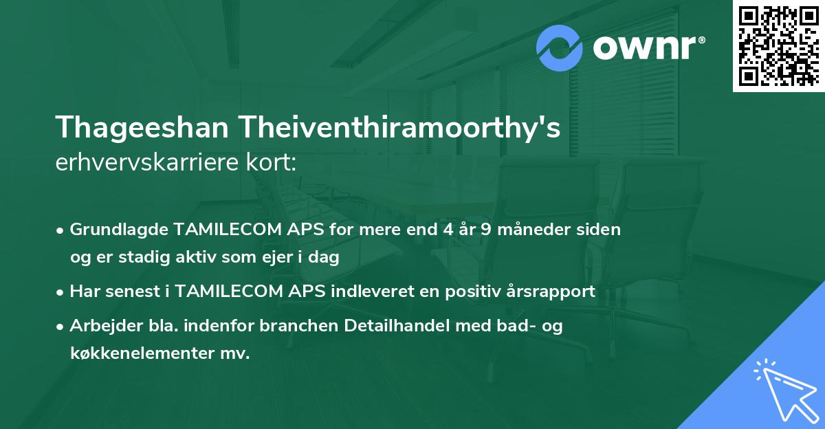Thageeshan Theiventhiramoorthy's erhvervskarriere kort