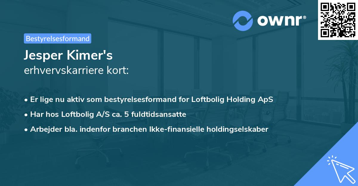 Jesper Kimer's erhvervskarriere kort