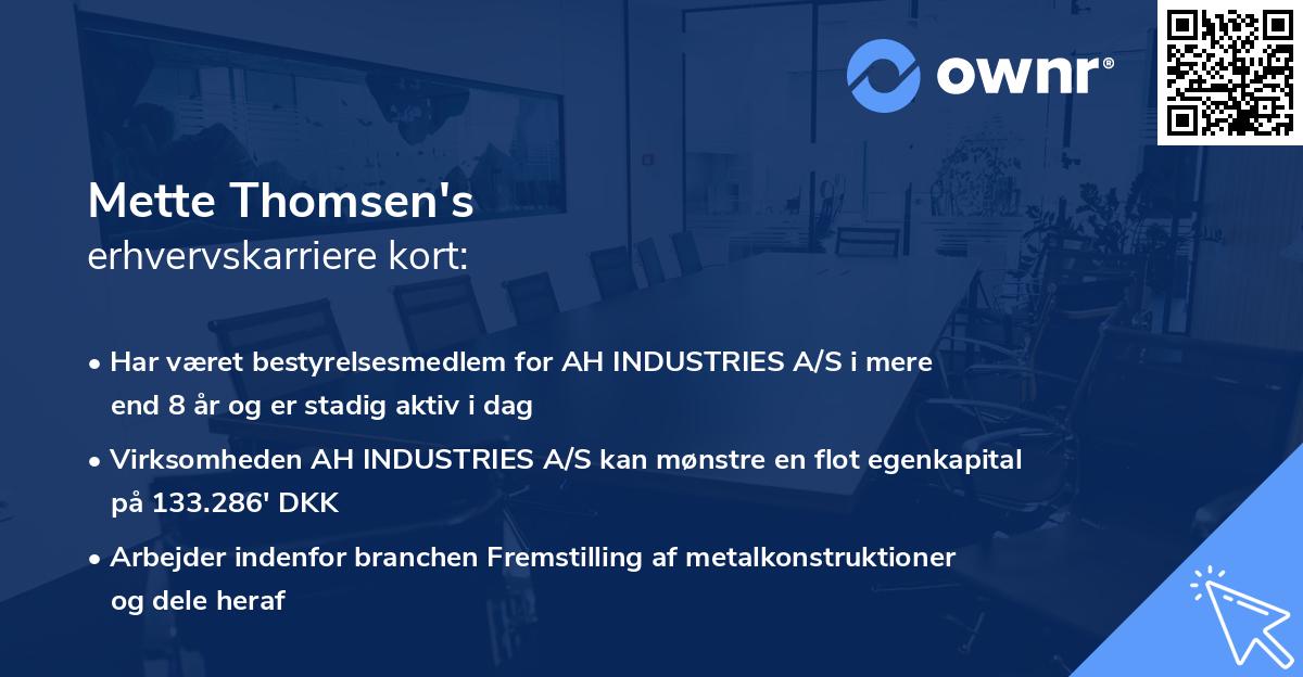 Mette Thomsen's erhvervskarriere kort
