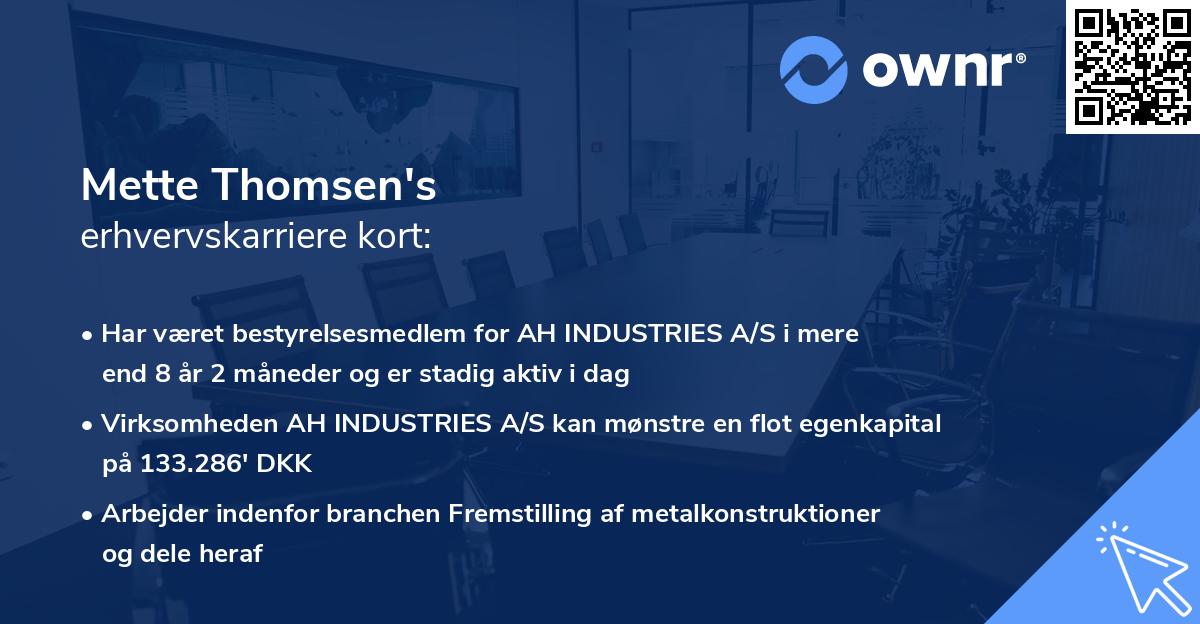 Mette Thomsen's erhvervskarriere kort