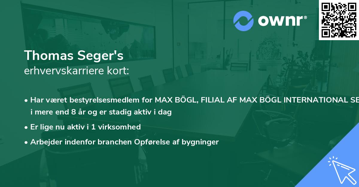 Thomas Seger's erhvervskarriere kort