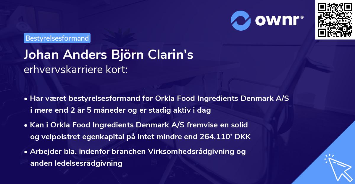 Johan Anders Björn Clarin's erhvervskarriere kort