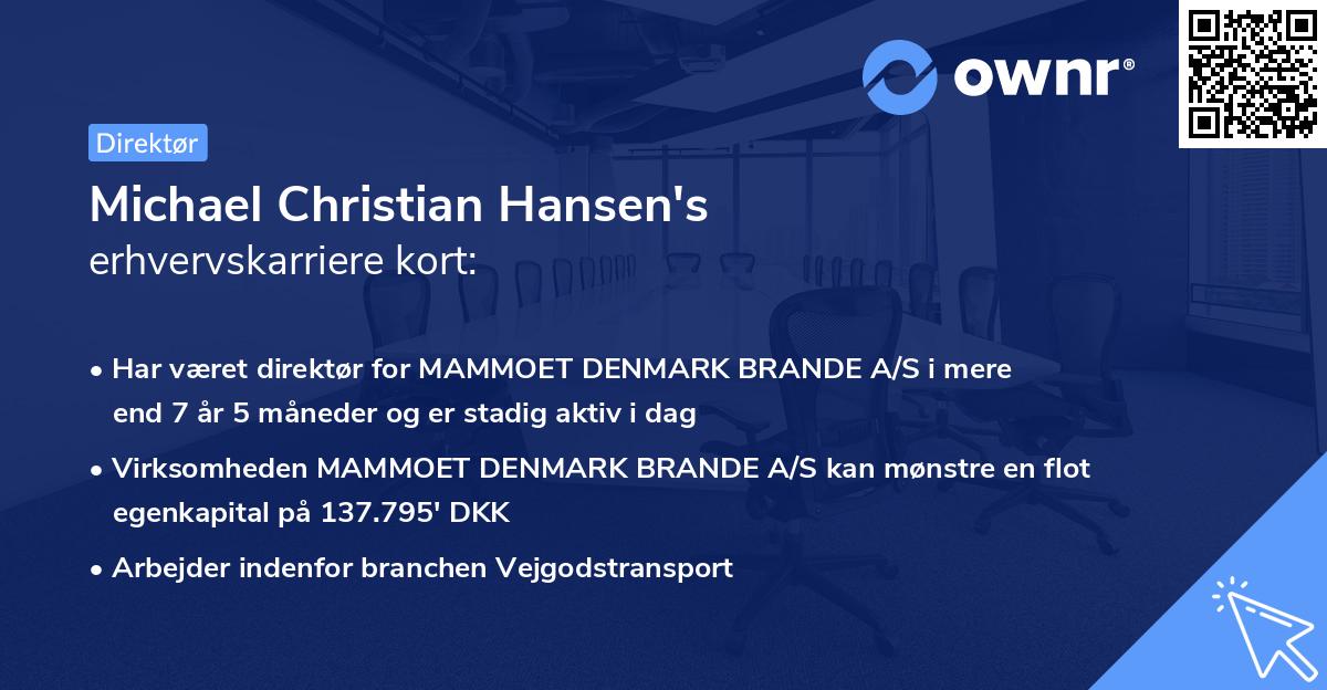 Michael Christian Hansen's erhvervskarriere kort