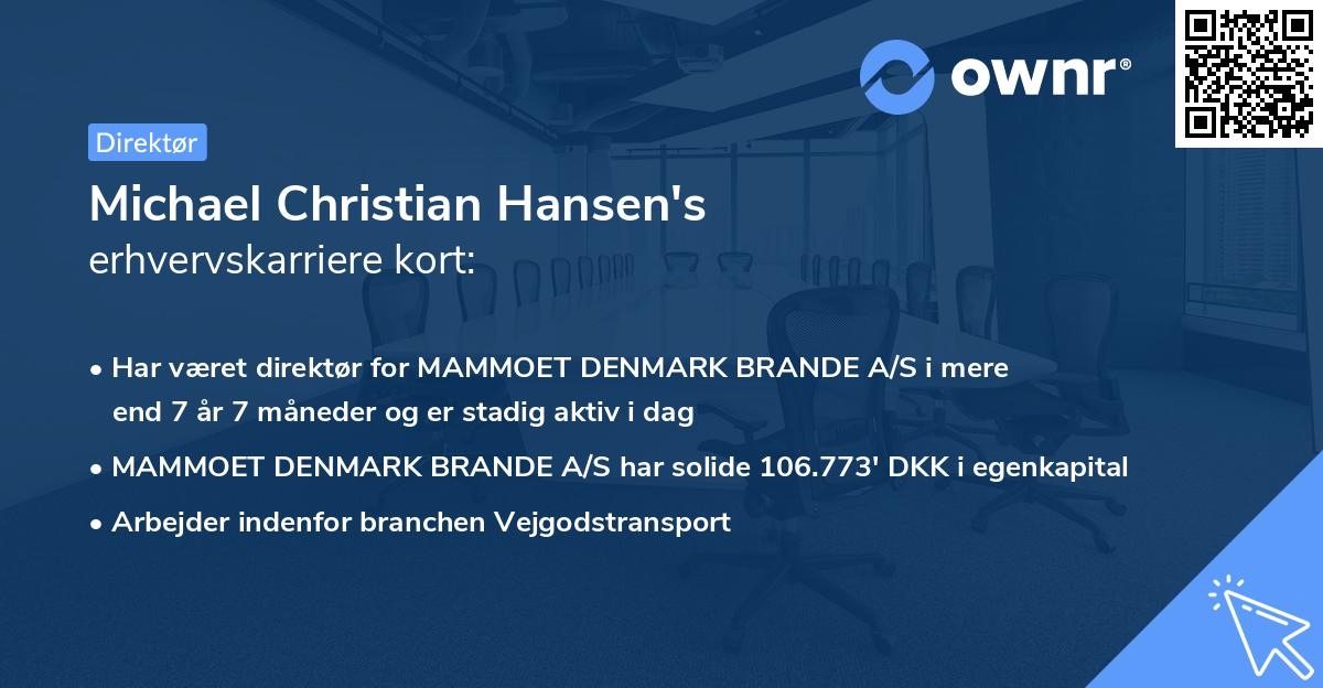 Michael Christian Hansen's erhvervskarriere kort