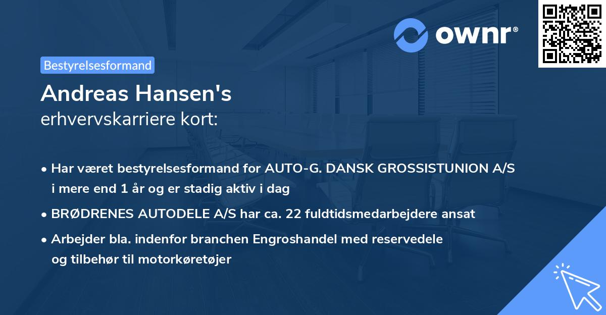 Andreas Hansen's erhvervskarriere kort
