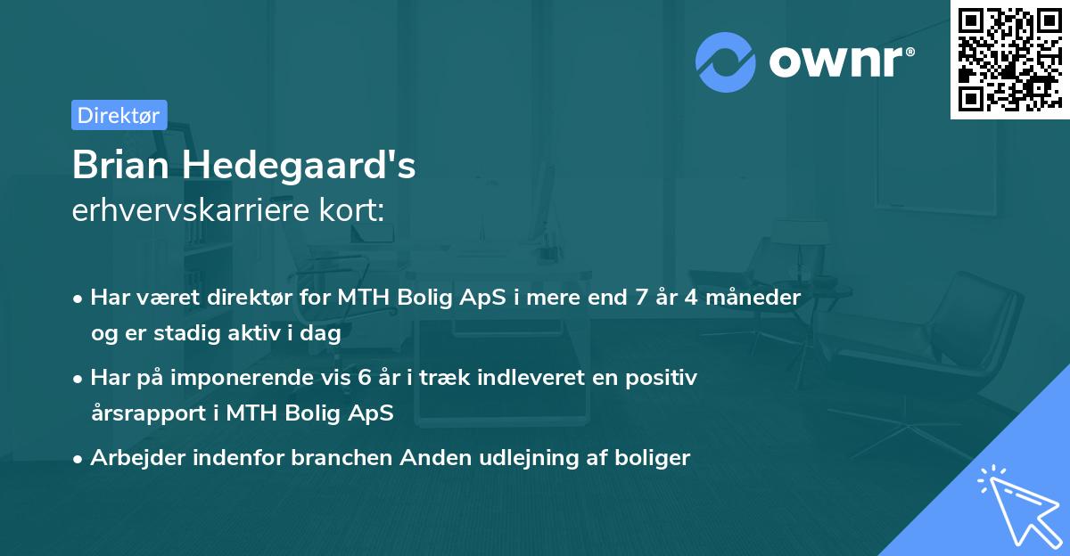Brian Hedegaard's erhvervskarriere kort