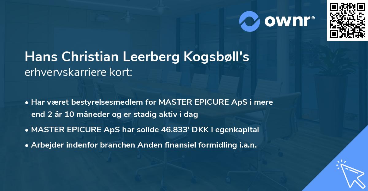 Hans Christian Leerberg Kogsbøll's erhvervskarriere kort