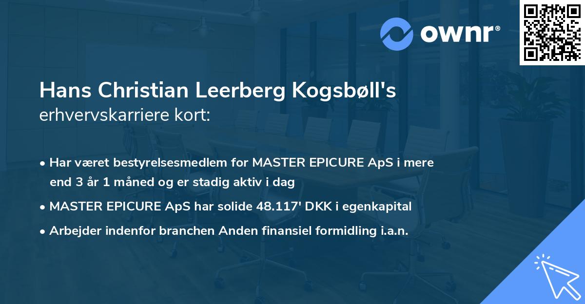 Hans Christian Leerberg Kogsbøll's erhvervskarriere kort