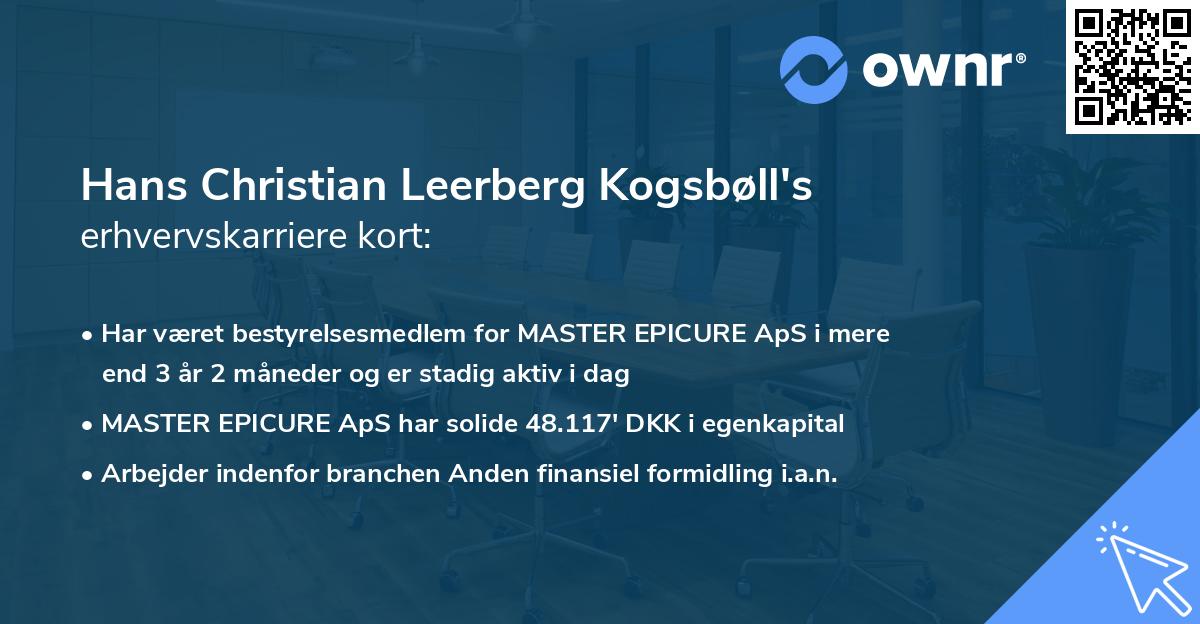 Hans Christian Leerberg Kogsbøll's erhvervskarriere kort