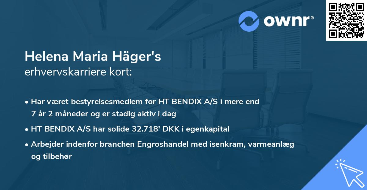 Helena Maria Häger's erhvervskarriere kort