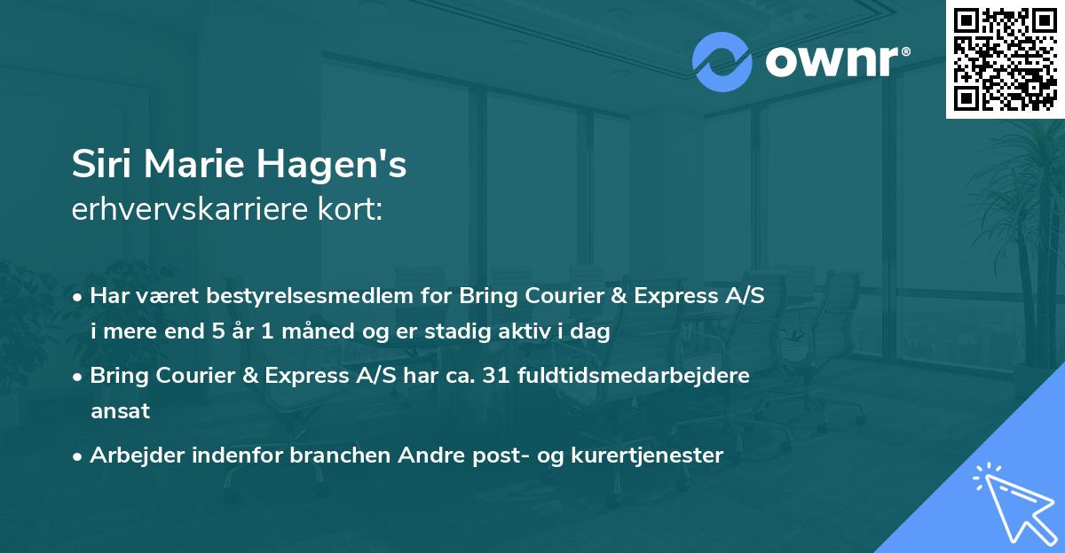 Siri Marie Hagen's erhvervskarriere kort