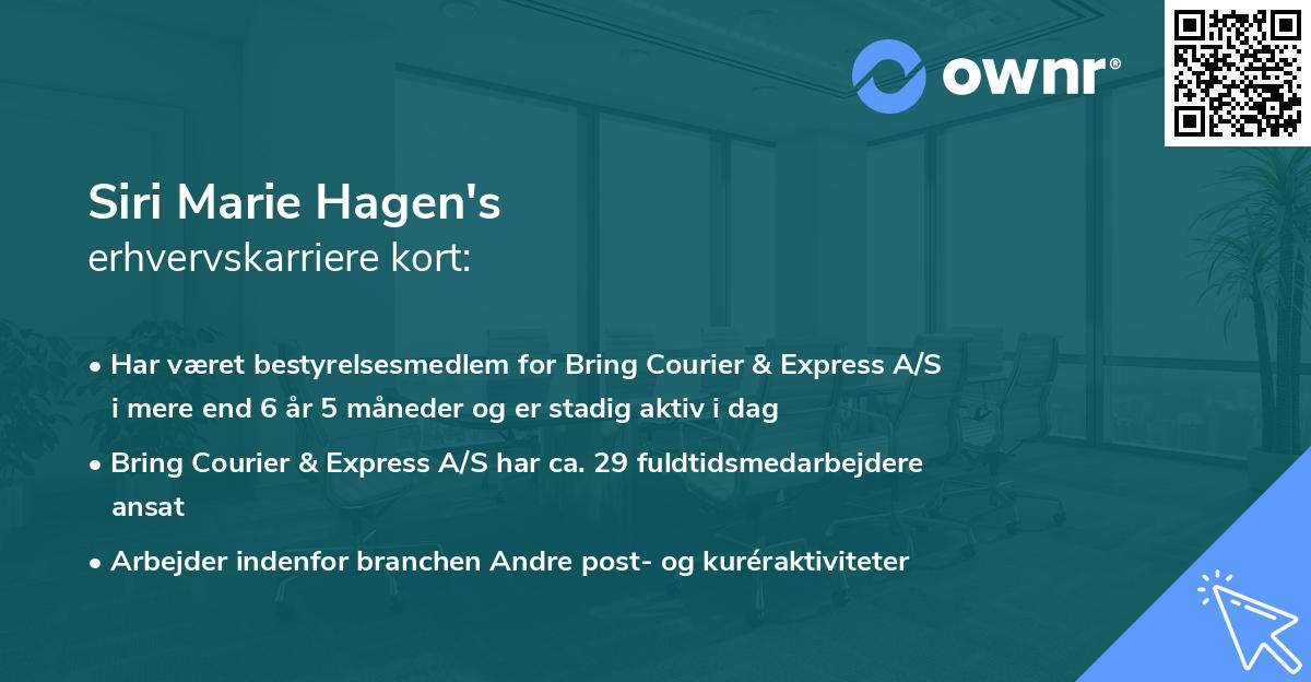 Siri Marie Hagen's erhvervskarriere kort