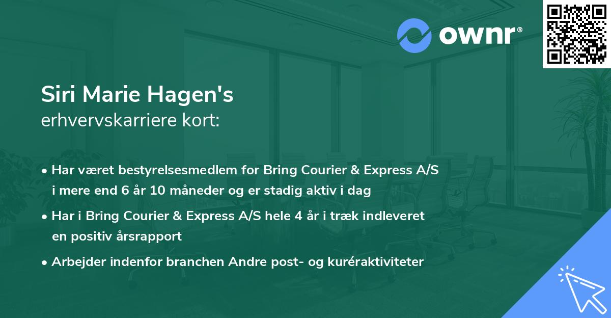 Siri Marie Hagen's erhvervskarriere kort