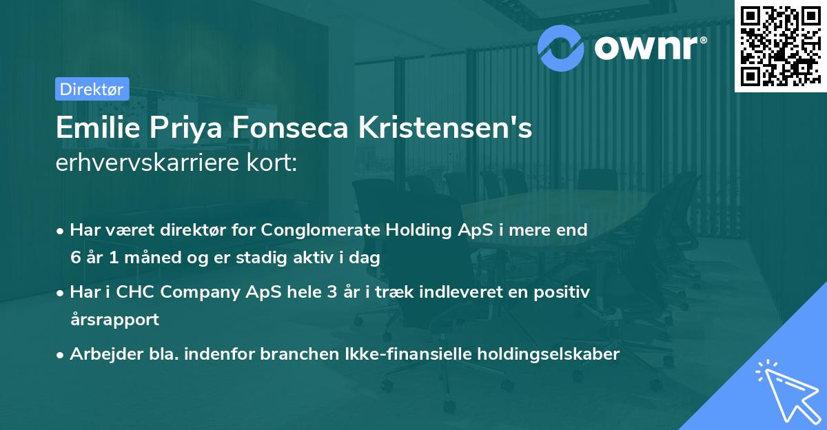 Emilie Priya Fonseca Kristensen's erhvervskarriere kort