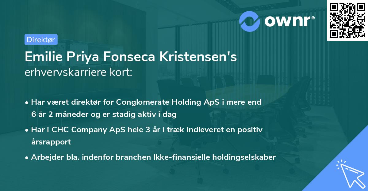 Emilie Priya Fonseca Kristensen's erhvervskarriere kort