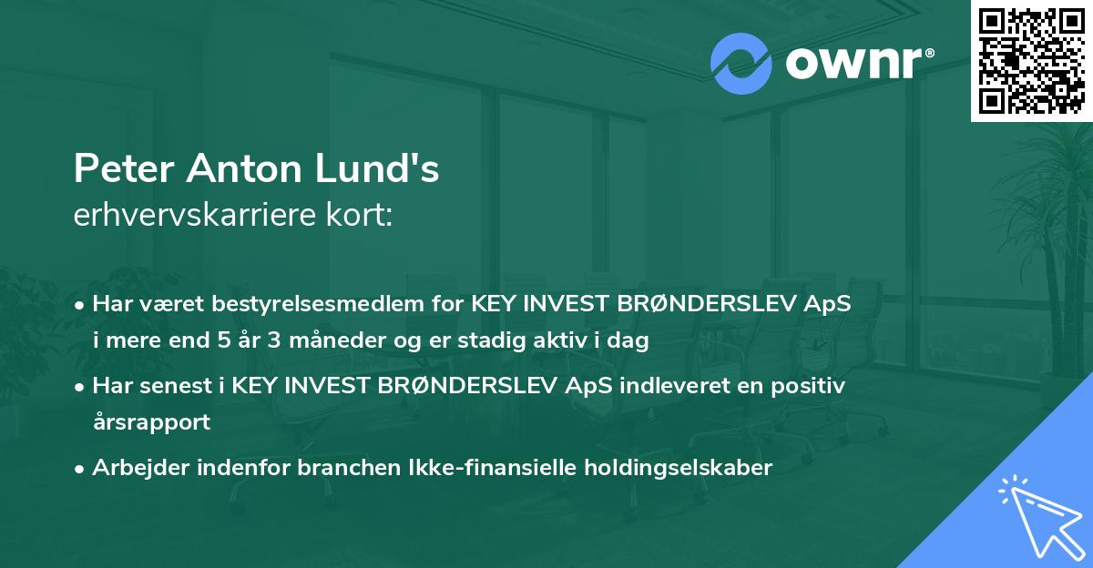 Peter Anton Lund's erhvervskarriere kort