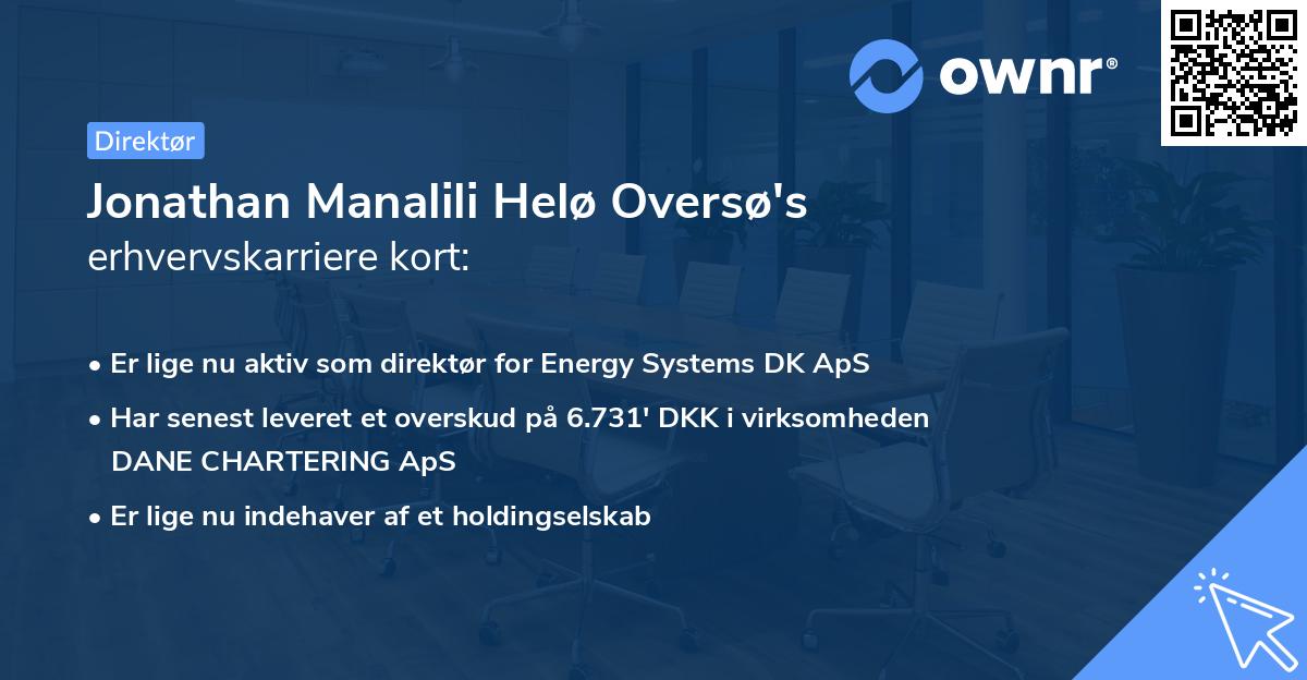 Jonathan Manalili Helø Oversø's erhvervskarriere kort