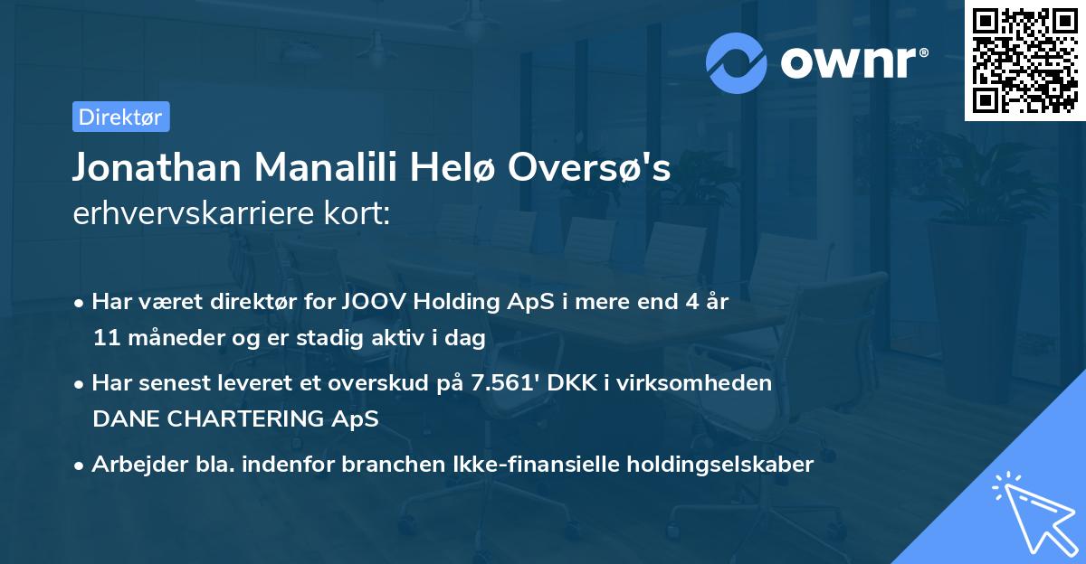 Jonathan Manalili Helø Oversø's erhvervskarriere kort