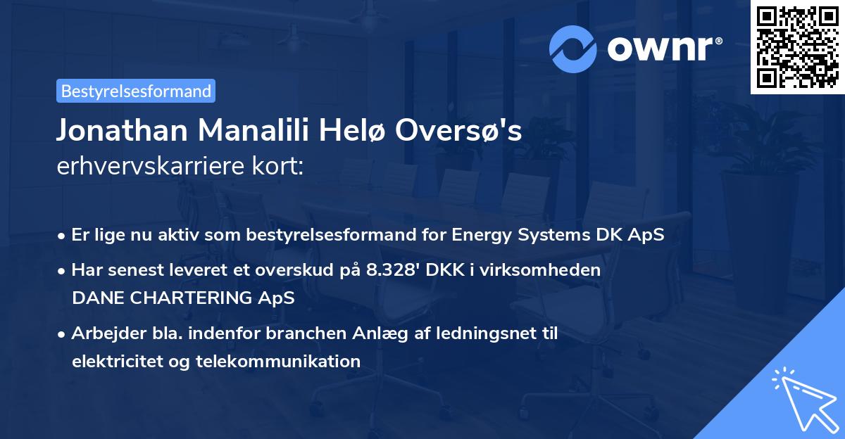 Jonathan Manalili Helø Oversø's erhvervskarriere kort