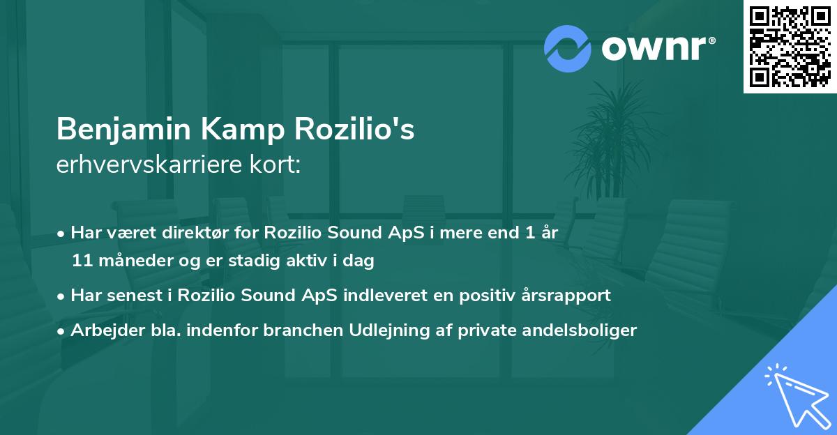 Benjamin Kamp Rozilio's erhvervskarriere kort