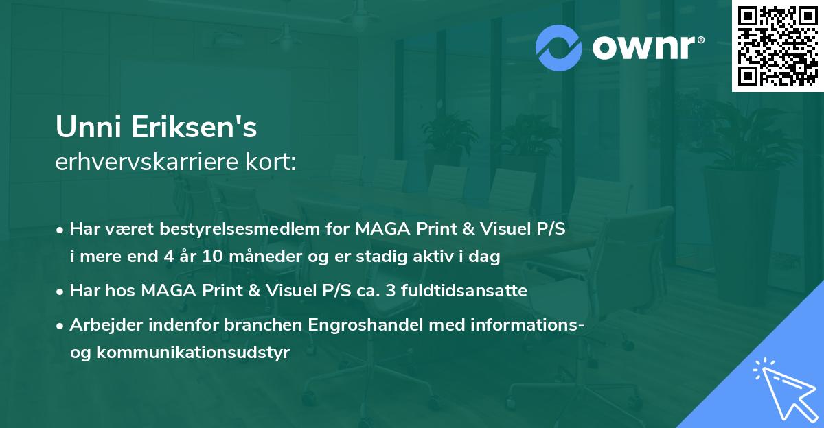 Unni Eriksen's erhvervskarriere kort