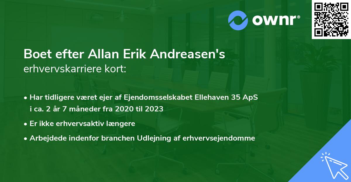 Boet efter Allan Erik Andreasen's erhvervskarriere kort
