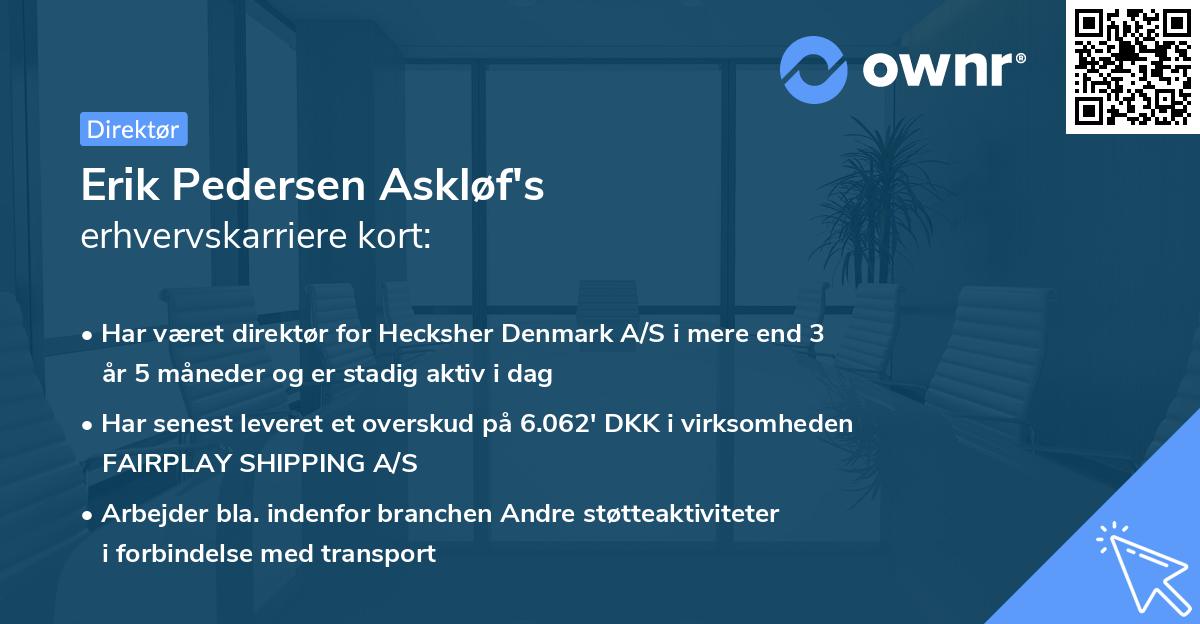 Erik Pedersen Askløf's erhvervskarriere kort