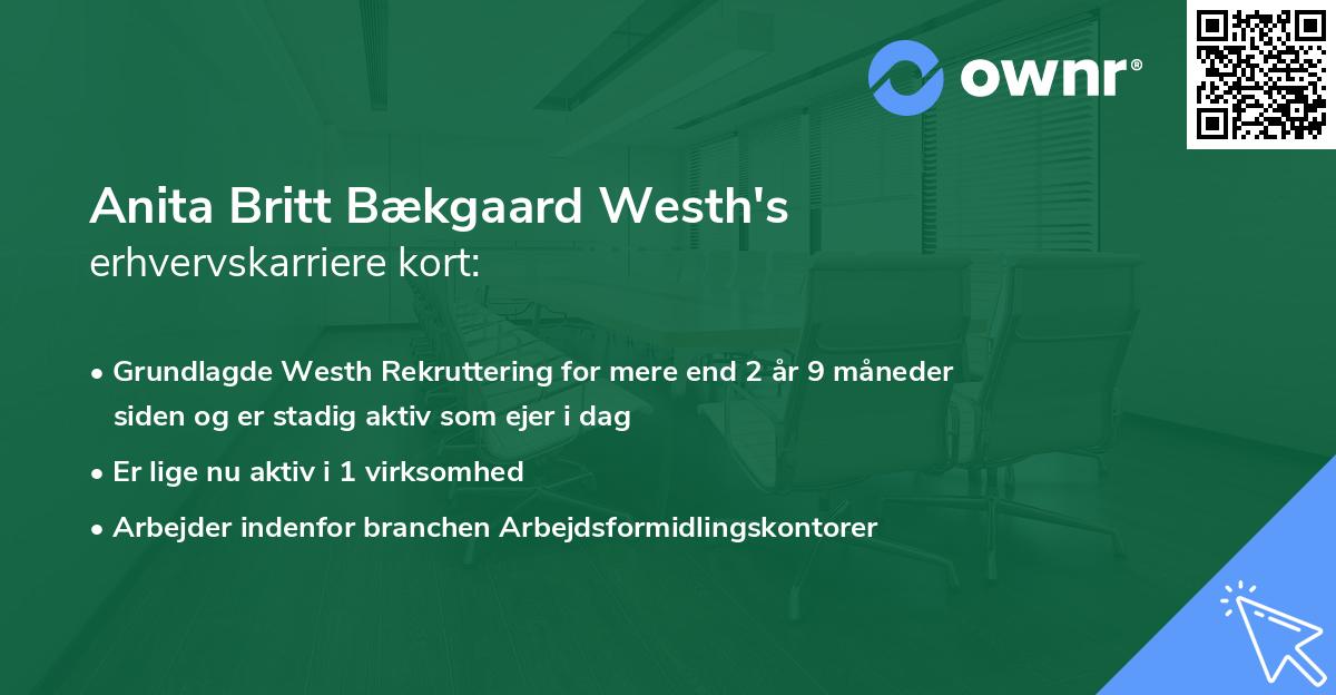 Anita Britt Bækgaard Westh's erhvervskarriere kort