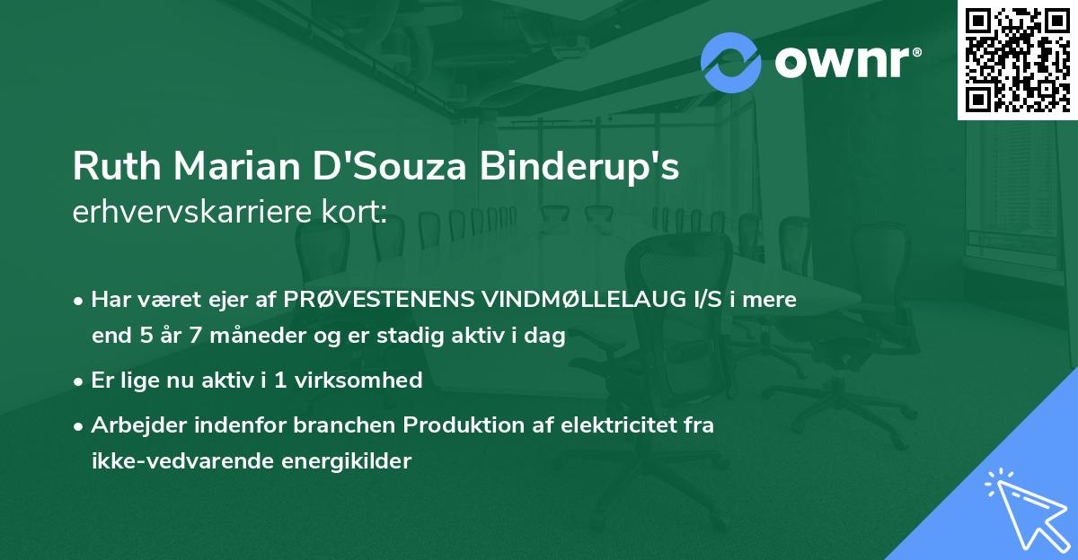 Ruth Marian D'Souza Binderup's erhvervskarriere kort