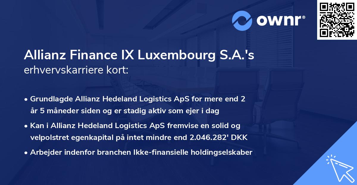 Allianz Finance IX Luxembourg S.A.'s erhvervskarriere kort