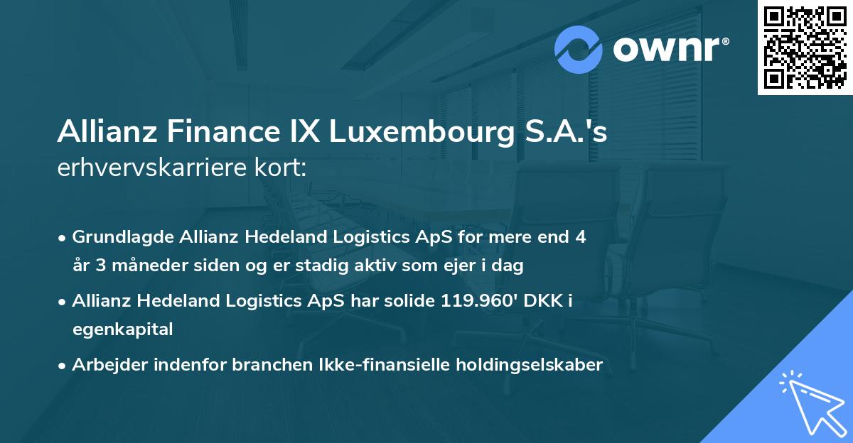 Allianz Finance IX Luxembourg S.A.'s erhvervskarriere kort
