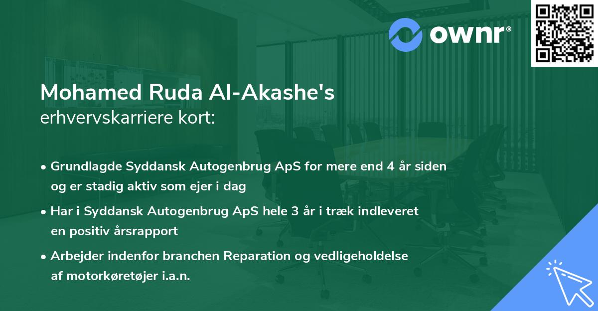 Mohamed Ruda Al-Akashe's erhvervskarriere kort