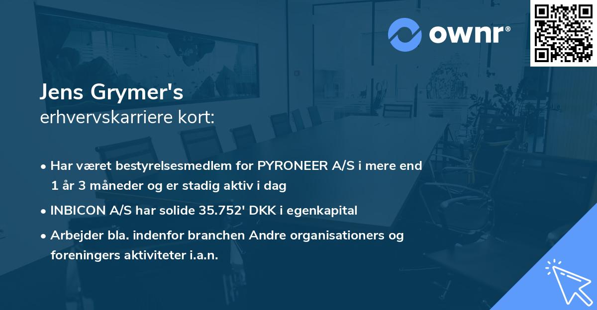 Jens Grymer's erhvervskarriere kort
