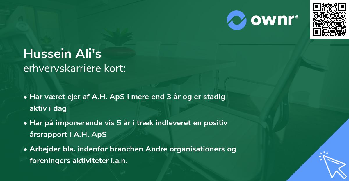 Hussein Ali's erhvervskarriere kort