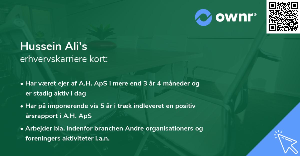 Hussein Ali's erhvervskarriere kort