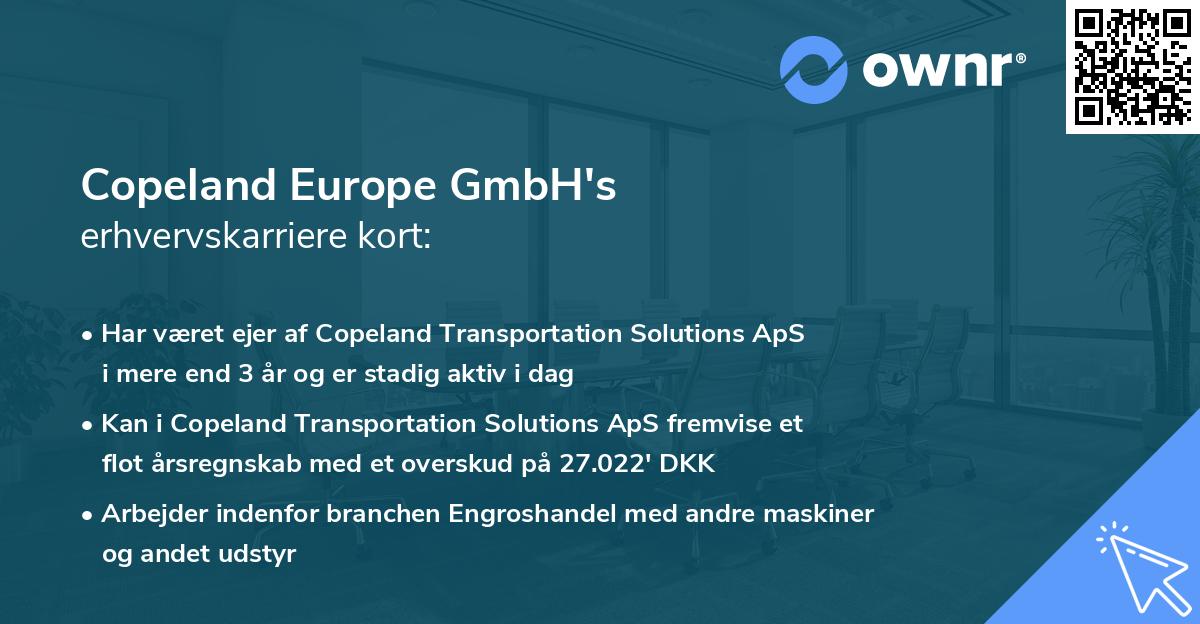 Copeland Europe GmbH's erhvervskarriere kort