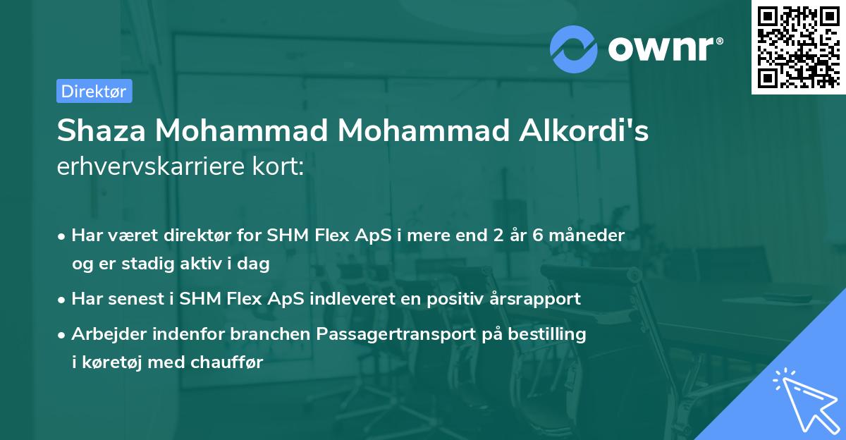 Shaza Mohammad Mohammad Alkordi's erhvervskarriere kort