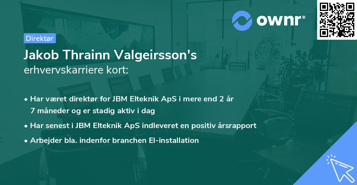 Jakob Thrainn Valgeirsson's erhvervskarriere kort