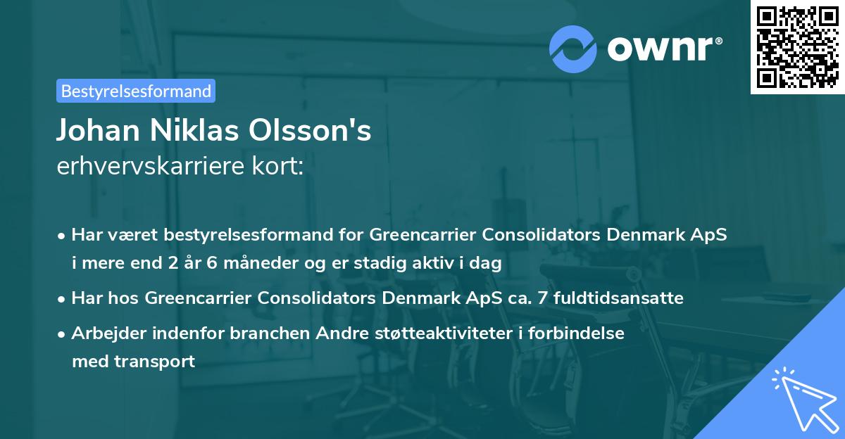 Johan Niklas Olsson's erhvervskarriere kort