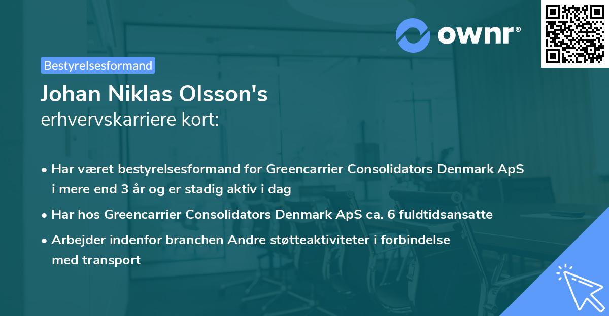 Johan Niklas Olsson's erhvervskarriere kort