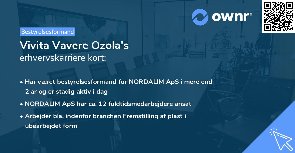 Vivita Vavere Ozola's erhvervskarriere kort