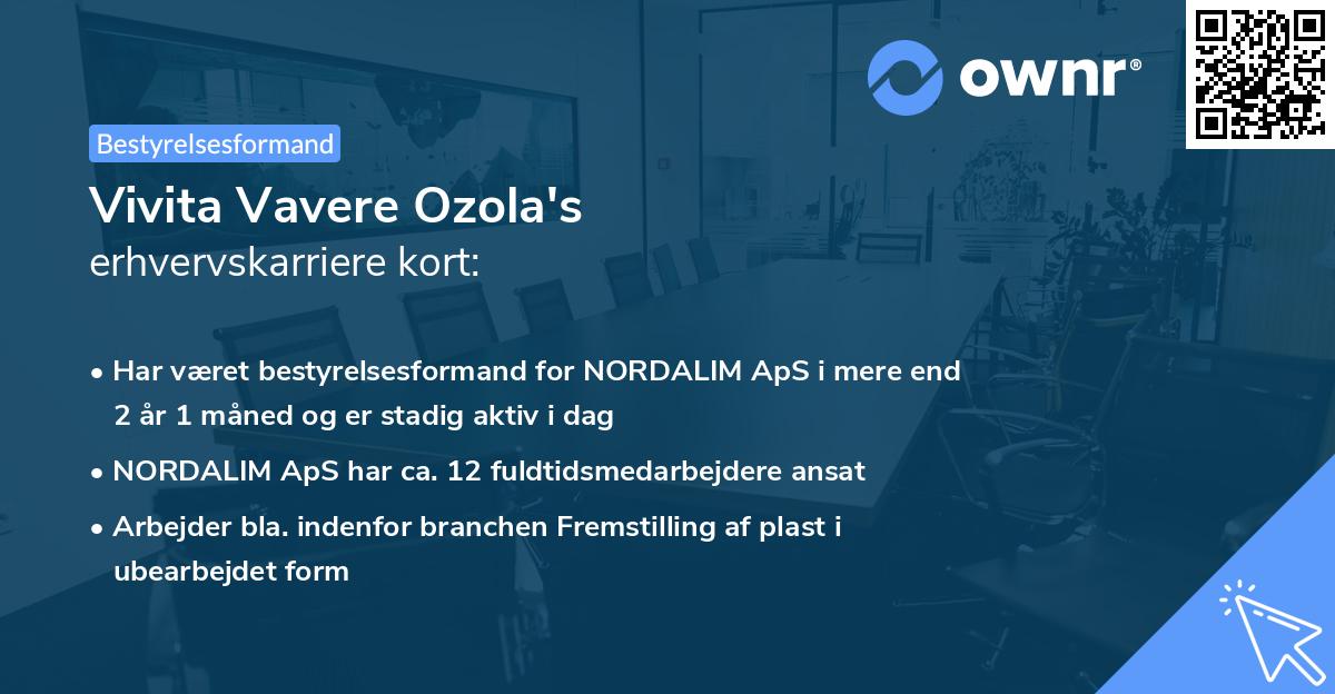 Vivita Vavere Ozola's erhvervskarriere kort