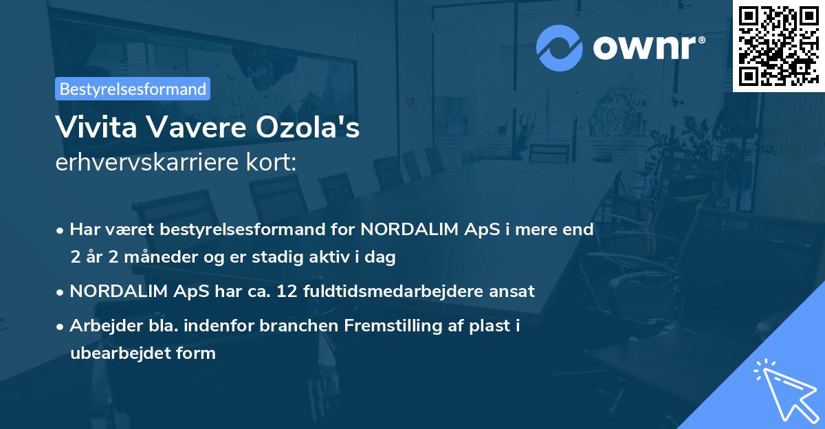 Vivita Vavere Ozola's erhvervskarriere kort