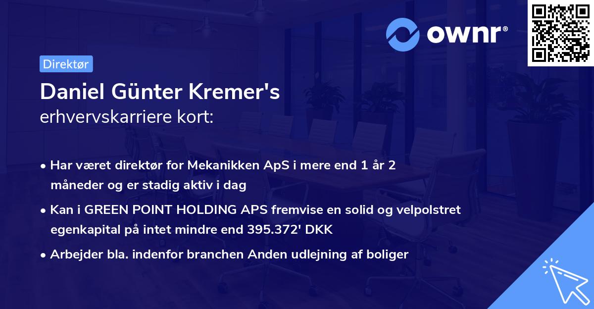Daniel Günter Kremer's erhvervskarriere kort