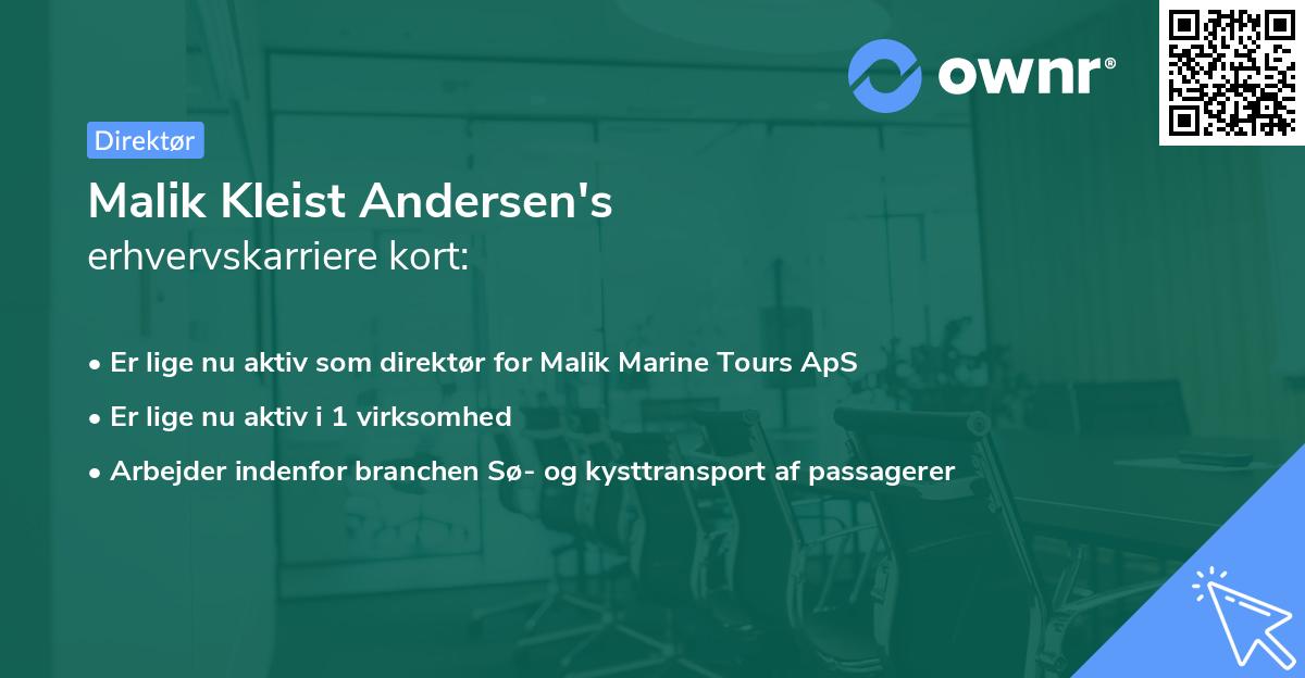 Malik Kleist Andersen's erhvervskarriere kort